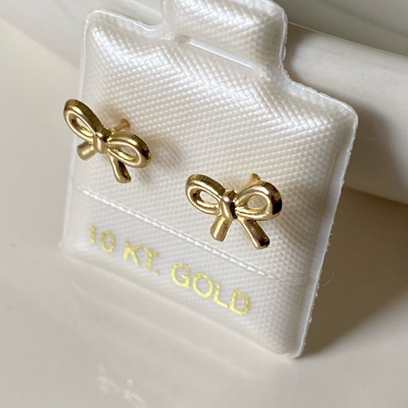 10k Solid Gold Bow Earrings,Second hole Studs, Piercing Studs Earrings for kids - Picture 13 of 15